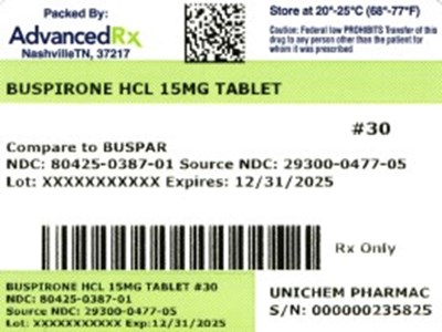Buspirone HCl 15mg #30 (Buspirone HCl 15mg 80425 0387 01)